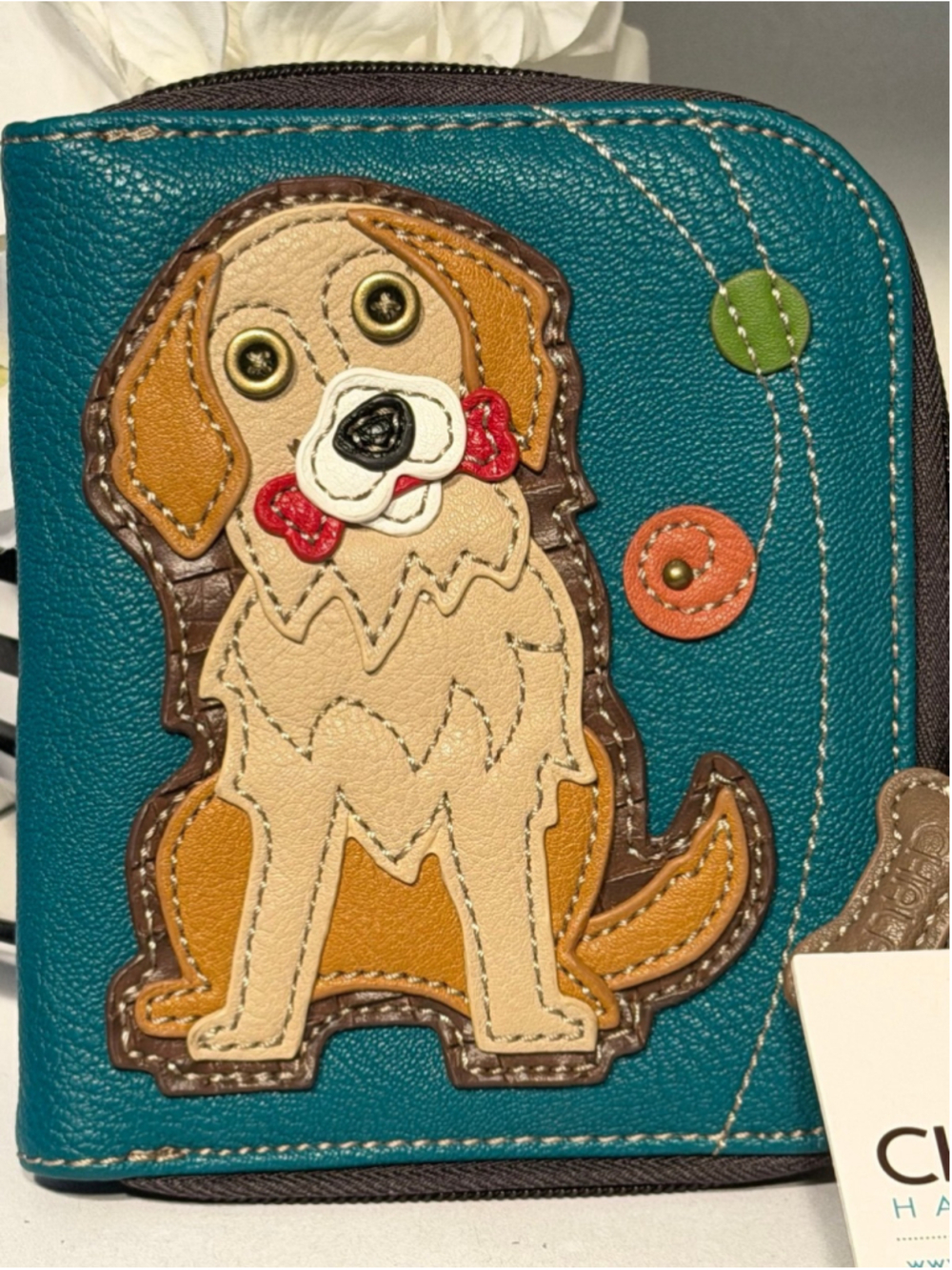 NWT CHALA GOLDEN RETRIEVER DOG ZIPPERED BIFOLD WALLET FAUX LEATHER TURQUOISE - Picture 3 of 10